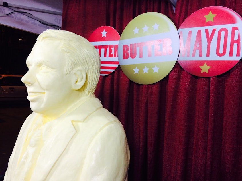 caption: At Sen. Ed Murray's election night party, the apparent mayor-to-be was featured in butter.