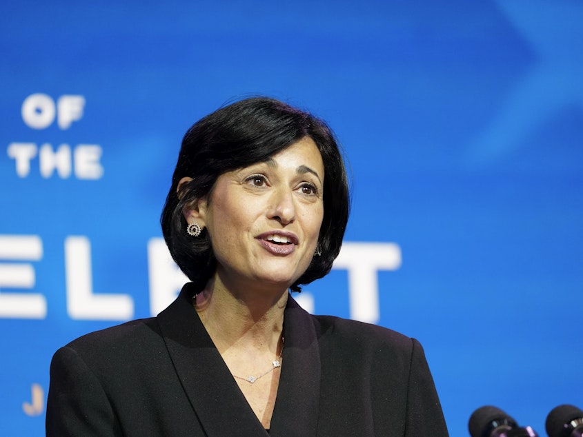 caption: CDC Director Rochelle Walensky said in an interview with NPR on Wednesday that the nation is fighting headwinds in the fight to end the pandemic from new variants of the virus and efforts to rollback coronavirus restrictions.