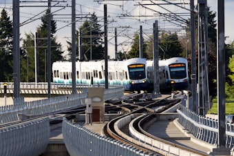 caption: Sound Transit's light rail shot from the SeaTac Airport Station.