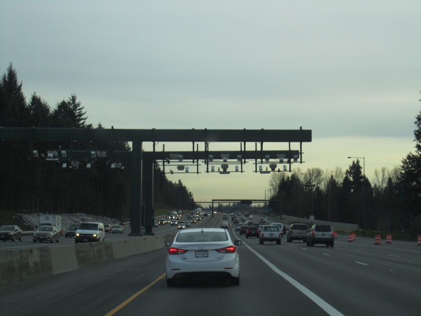 caption: A toll area on Interstate 405.