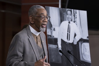 caption: Rep. Bobby Rush, D-Ill., speaks about the Emmett Till Anti-Lynching Act, which was named after a 14-year-old boy who was lynched in Mississippi in 1955.