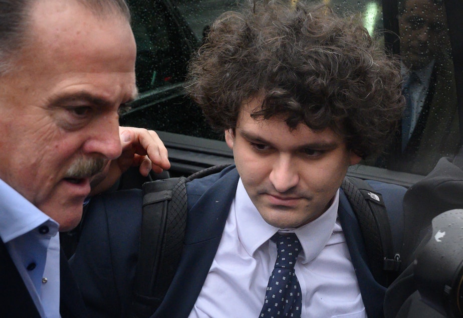 caption: Former FTX chief executive Sam Bankman-Fried arrives in a Manhattan federal court in New York on Jan. 3. Bankman-Fried pled not guilty to criminal fraud charges related to the spectacular collapse of his crypto exchange.