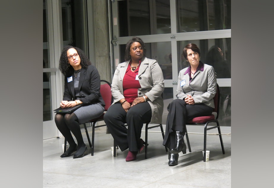 caption: Tina Dixon, Quanetta West and Deborah Jacobs (left to right) are finalists to head King County Office of Law Enforcement Oversight.