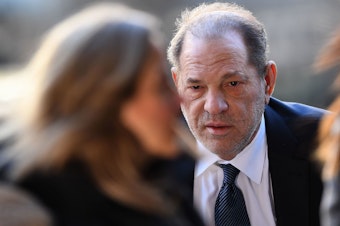 caption: Harvey Weinstein arrives at the courthouse in Manhattan for a hearing last month. The jury convicted the disgraced Hollywood mogul of rape and sexual abuse after six women testified that he sexually assaulted them.