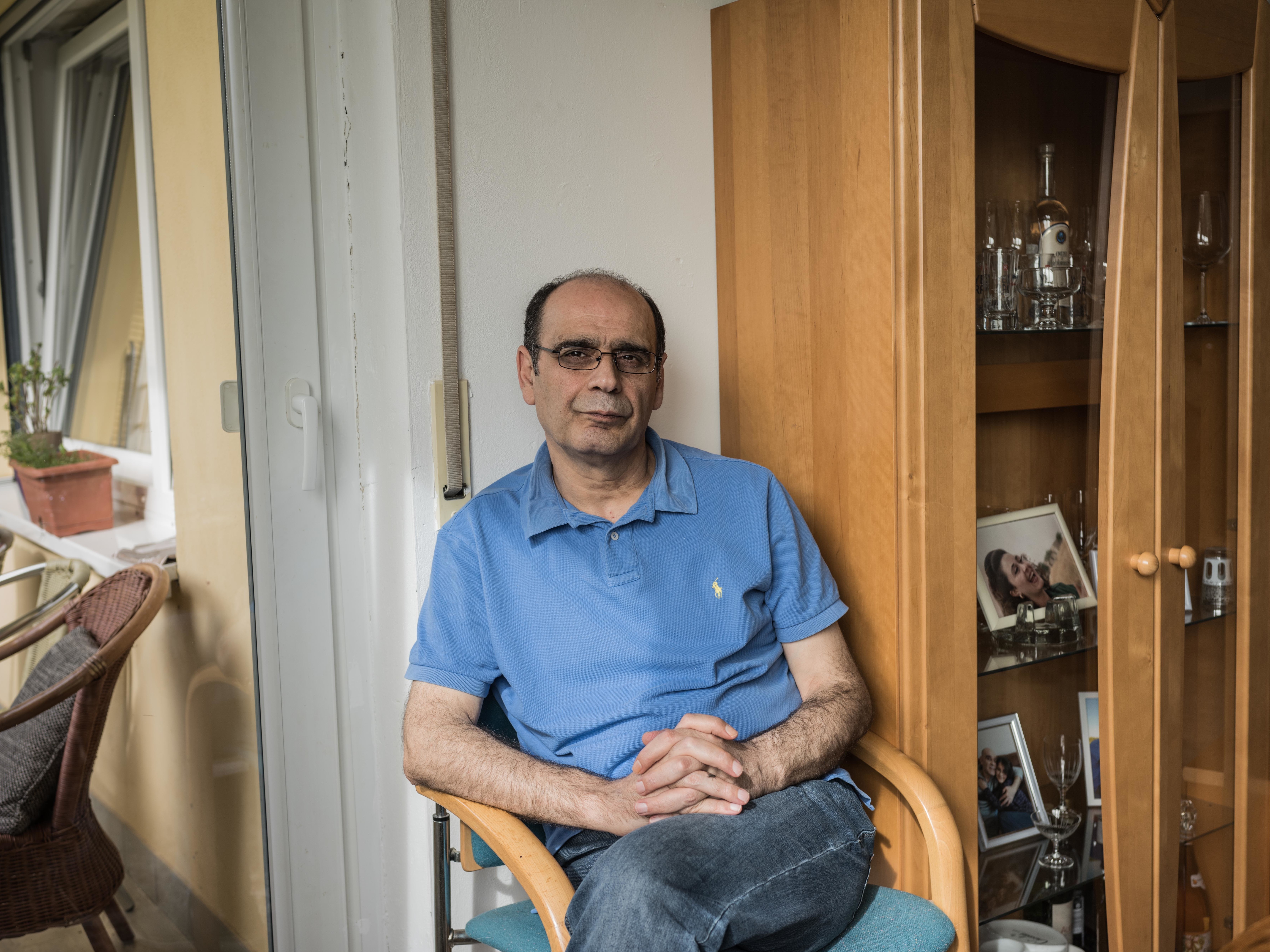 caption: Hassan Mahmoud, 53, is one of the Syrians who testified in a landmark trial in Germany in which a former Syrian security official is charged with crimes against humanity and other crimes for overseeing torture at a prison.