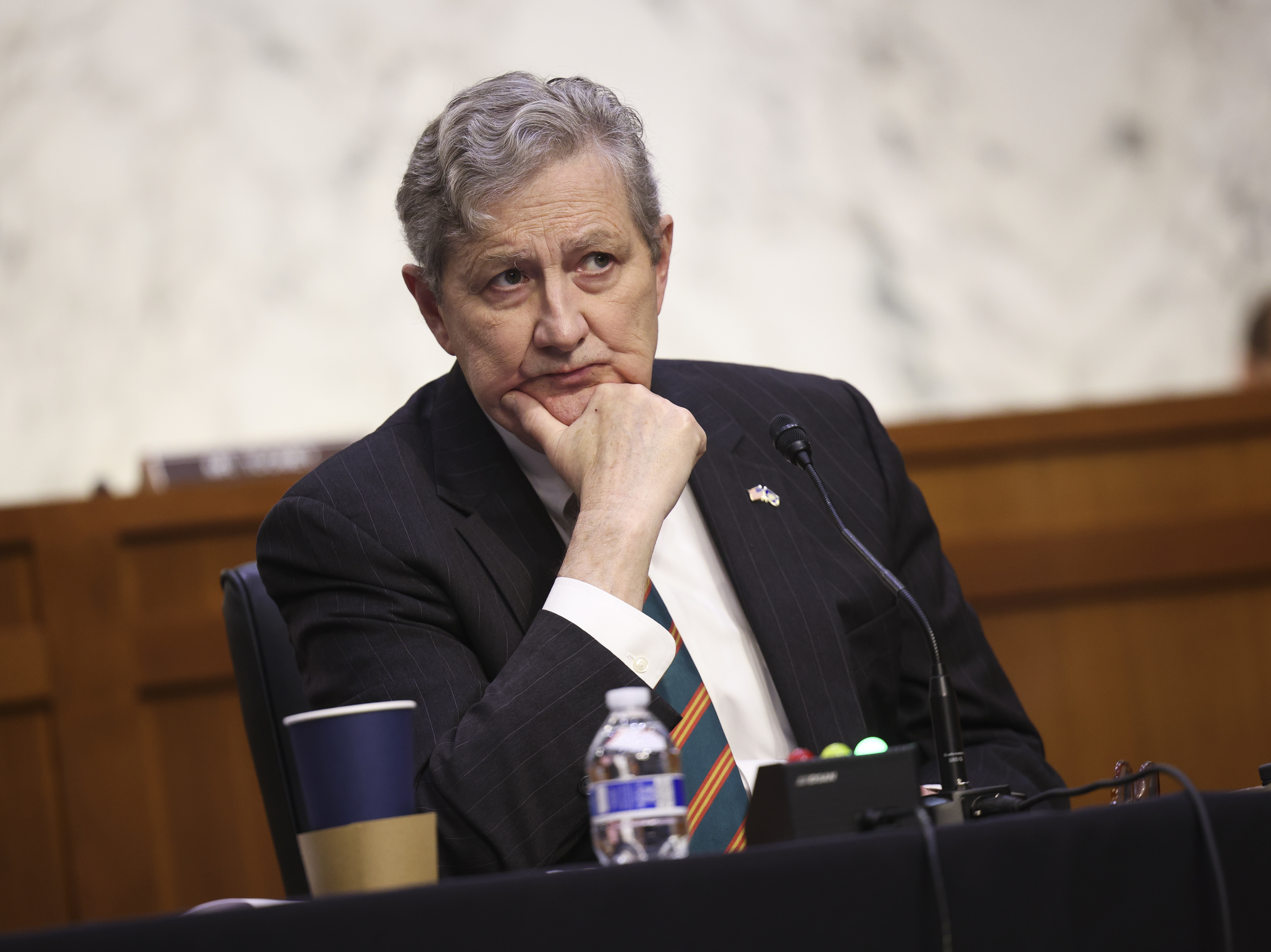 caption: Sen. John Kennedy, R-La., called on Democrats to raise the debt ceiling on their own at a Senate hearing with Yellen and Powell. Kennedy said Democrats can use a process called reconciliation, but Democrats have pushed back hard, saying more than a quarter of the debt now owed by the government was accumulated during the Trump administration.