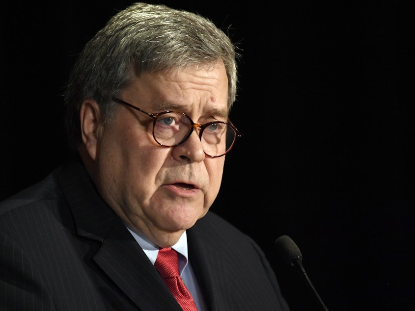 caption: President Trump has congratulated Attorney General William Barr for "taking charge" of the Roger Stone case.