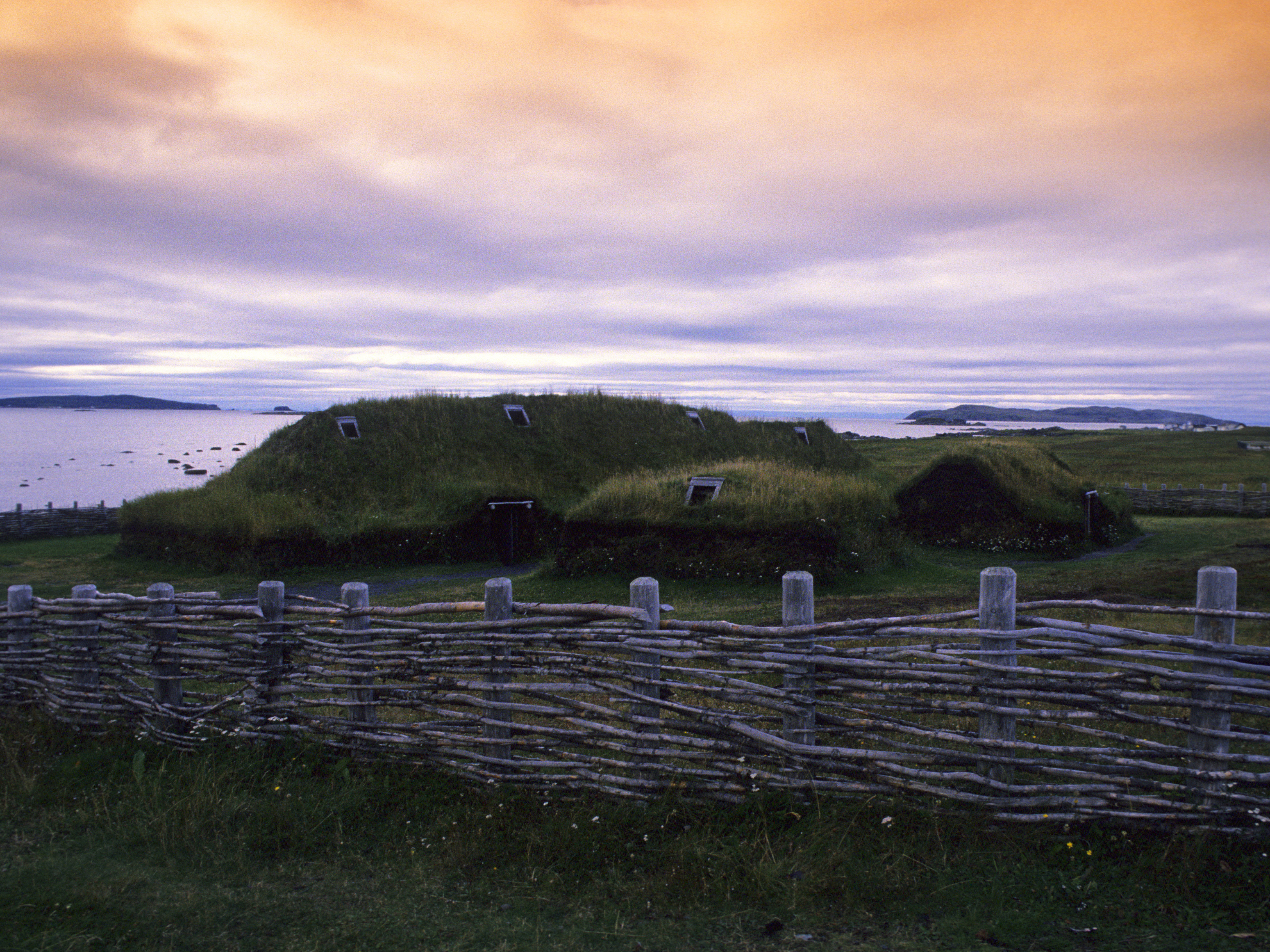 caption: Canada, Newfoundland, L'anse Aux Meadows Nhp, Replicas Of Norse Houses From 1000 Years Ago.