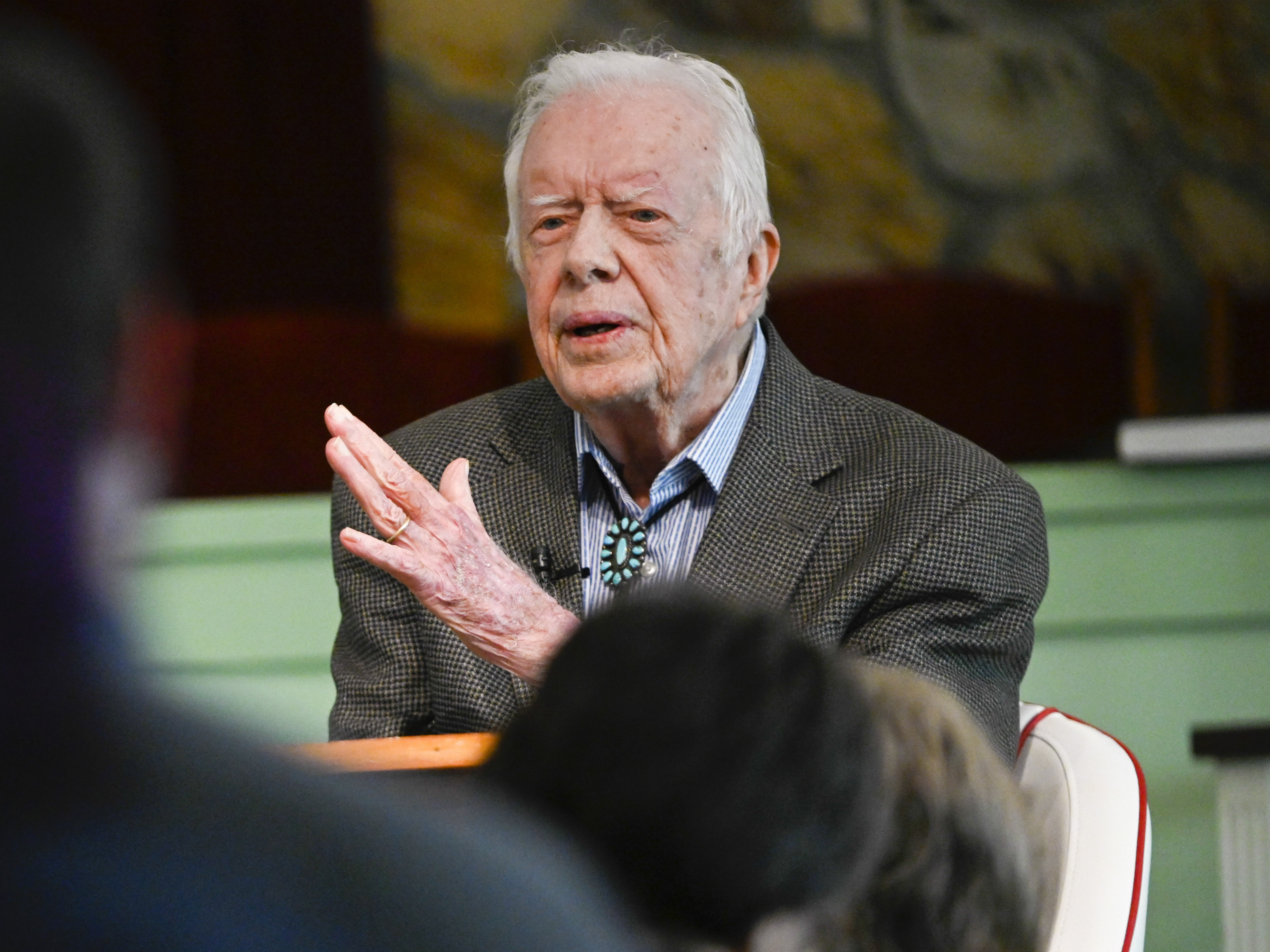 caption: Former President Jimmy Carter had surgery to relieve pressure on his brain Tuesday. He's seen here earlier this month, teaching Sunday school at his church in Plains, Ga.