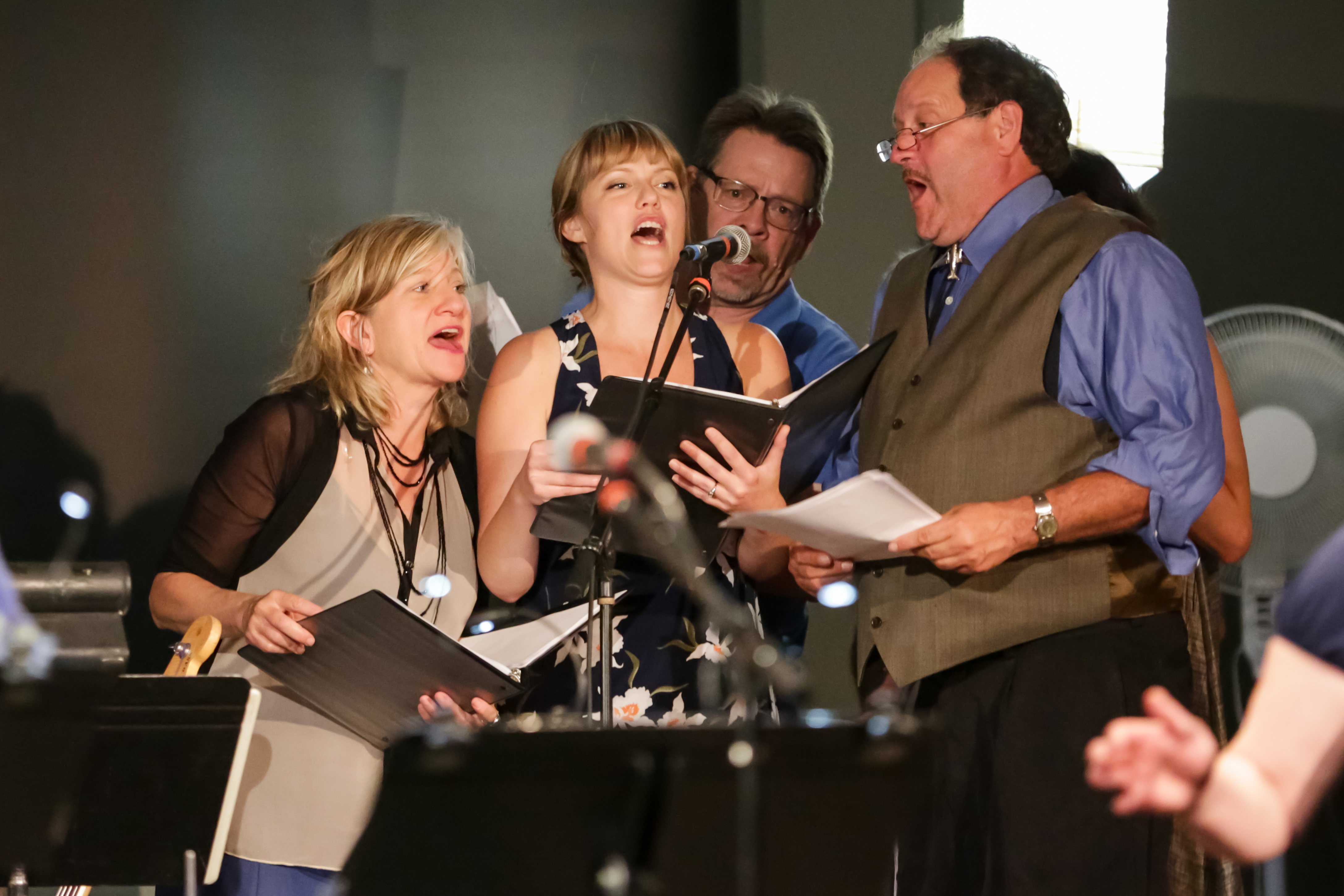 caption: Sandbox Radio actors Mik Kuhlman, Rebecca Olson, Keith Dahlgren and Eric Ray Anderson.