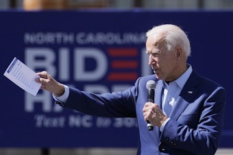 caption: Democratic presidential candidate Joe Biden speaks during a campaign stop in Charlotte, N.C.