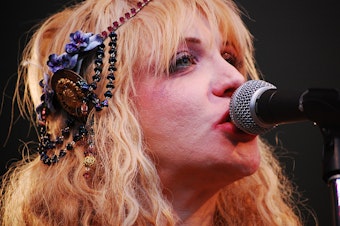caption: Courtney Love, frontwoman of the grunge band "Hole", at SXSW Music and Arts Festival in Austin, Texas on March 18, 2010. 