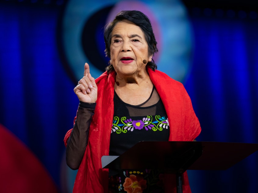 Dolores Huerta on the TED stage.