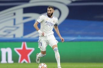 caption: Karim Benzema of Real Madrid CF, shown here at a match earlier this month, has been found guilty in a blackmail case.