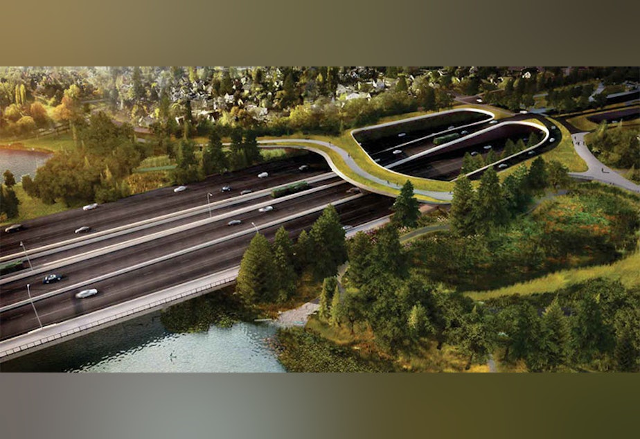 caption: The lid over the highway would dampen noise and provide pedestrians a connection to the north, toward the University of Washington and the new light rail station set to open in a year and a half.