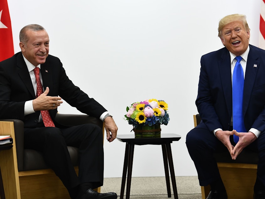 caption: President Trump is welcoming Turkish President Recep Tayyip Erdogan to the White House on Wednesday for talks about Syria and also Turkey's decision to buy a Russian defense system. Above, they meet in June, the last time the two leaders met in person.