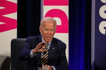 caption: Former Vice President Joe Biden addresses a Planned Parenthood Action Fund candidate forum in June 2019 in Columbia, S.C. The group declined to back a candidate during the Democratic primaries but announced its support for Biden on Monday.