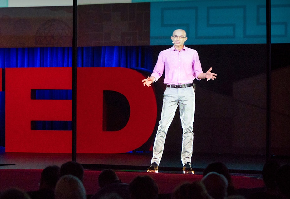 Yuval Noah Harari on the TED stage.