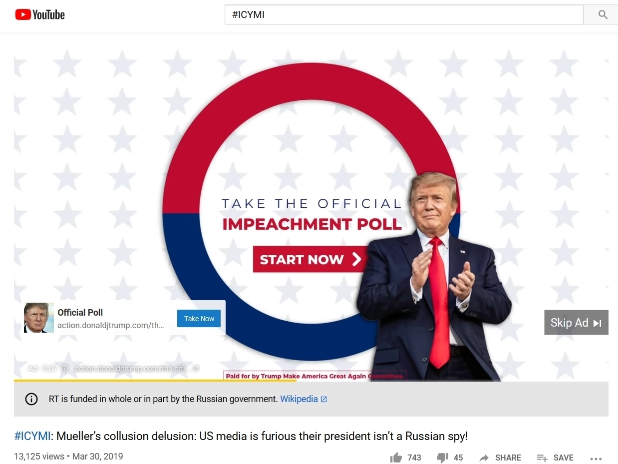 caption: A Trump campaign ad as it appeared on a Russia Today video on October 23.