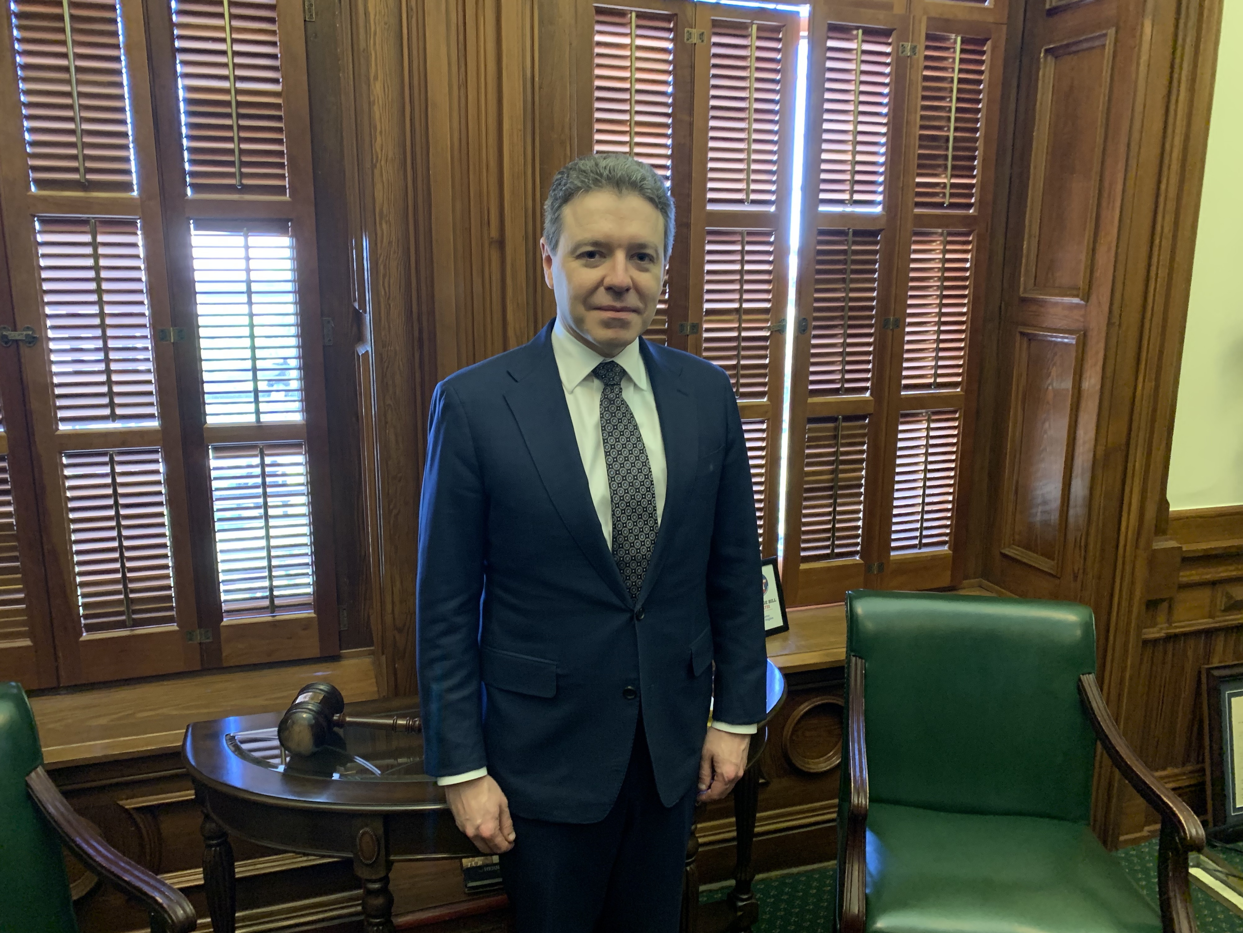 caption: Jonathan Mitchell, pictured on April 27 inside the statehouse in Austin, Texas, is credited with devising the legal strategy behind the near-total abortion ban in Texas known as S.B. 8.