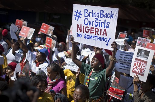 caption: South Africans protest in solidarity against the abduction three weeks ago of hundreds of schoolgirls in Nigeria by the Muslim extremist group Boko Haram.