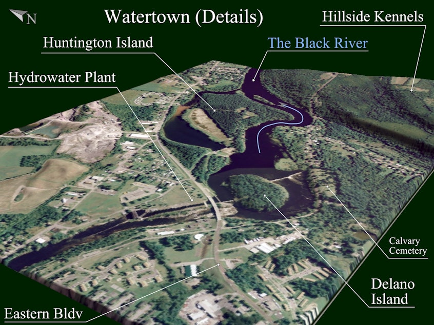 caption: A topographic map of Watertown, New York.