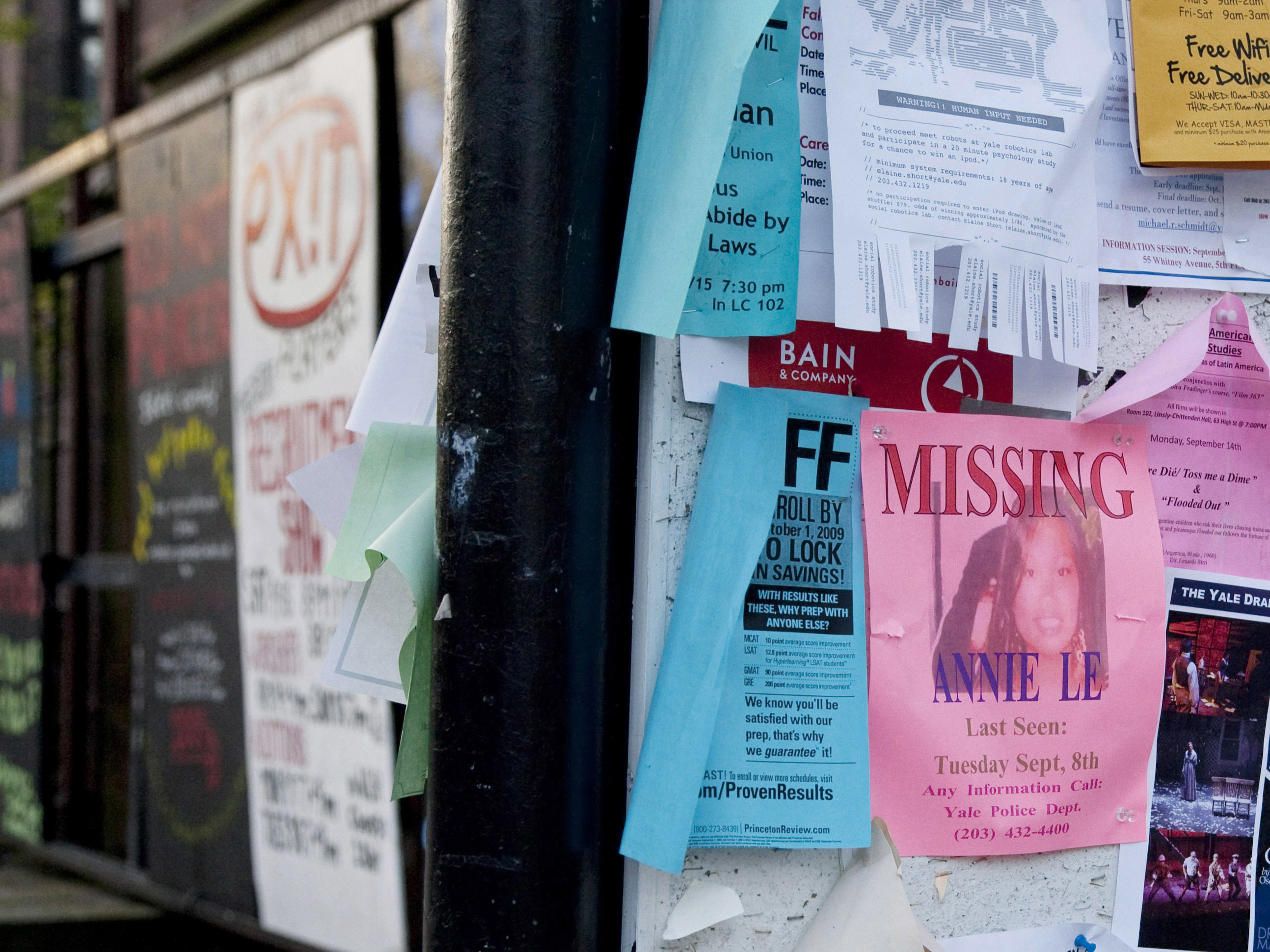 caption: A missing persons flyer, bearing the name of Annie Le, shown here in New Haven, Conn., in September 2009. This year, the Columbia Journalism Review (CJR) launched a new tool that allows users to openly share their "press value" with the world if they were to go missing.