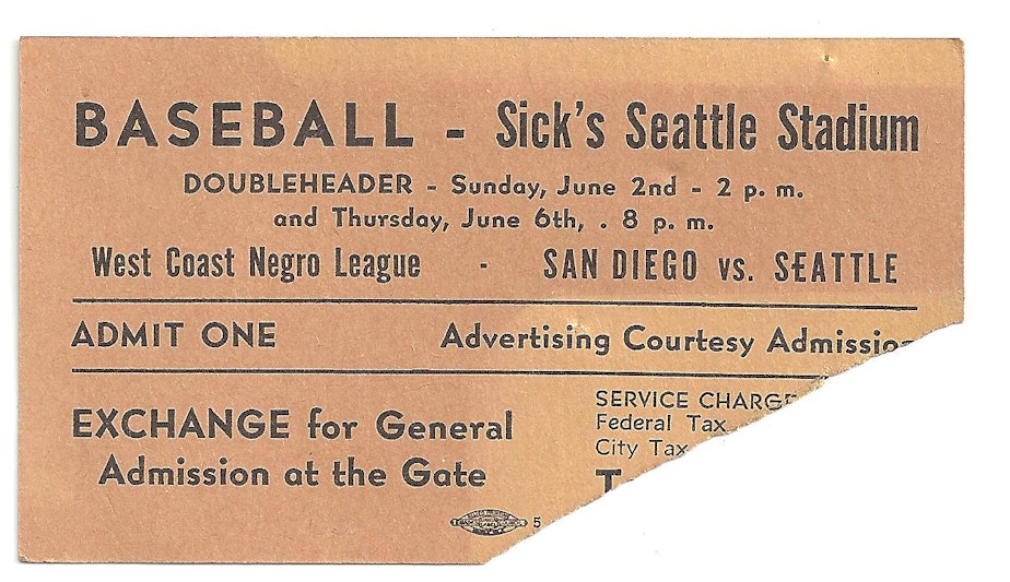 caption: A ticket for a Seattle Steelheads baseball game at Sick's Stadium. 