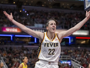 caption: Indiana Fever guard Caitlin Clark has confirmed she didn't make Team USA's Olympic roster for the Summer Games in Paris.  She's shown here during a game Thursday, May 30, 2024, in Indianapolis. 