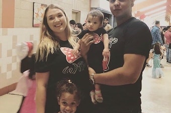 caption: A photo shows Jordan Anchondo (left) and her husband, Andre Anchondo, with two of their children. The couple died last weekend when a gunman stormed a Walmart in El Paso, killing at least 22 people and wounding more than two dozen others.