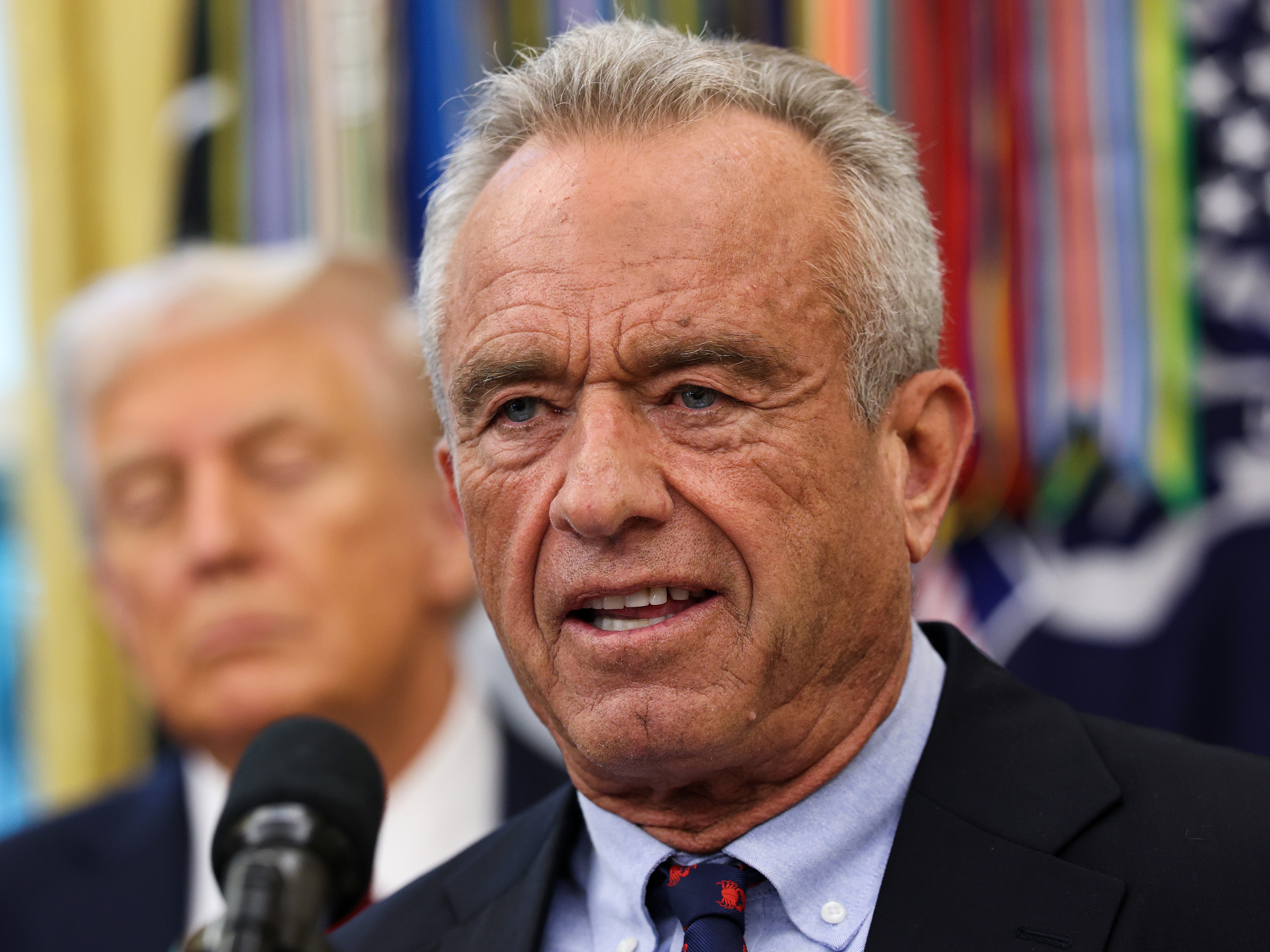caption: Robert F. Kennedy Jr., the secretary of the Department of Health and Human Services, in the Oval Office on Sept. 30. Psychiatrists say recent gains in substance abuse treatment are in jeopardy under his leadership.