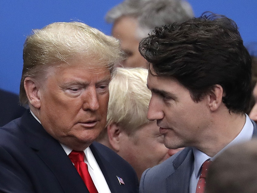 caption: President Trump's remarks follow his Tuesday meeting with the Canadian Prime Minister Justin Trudeau in which the two men appeared to get along, though Trump needled Trudeau over Canada's defense spending.