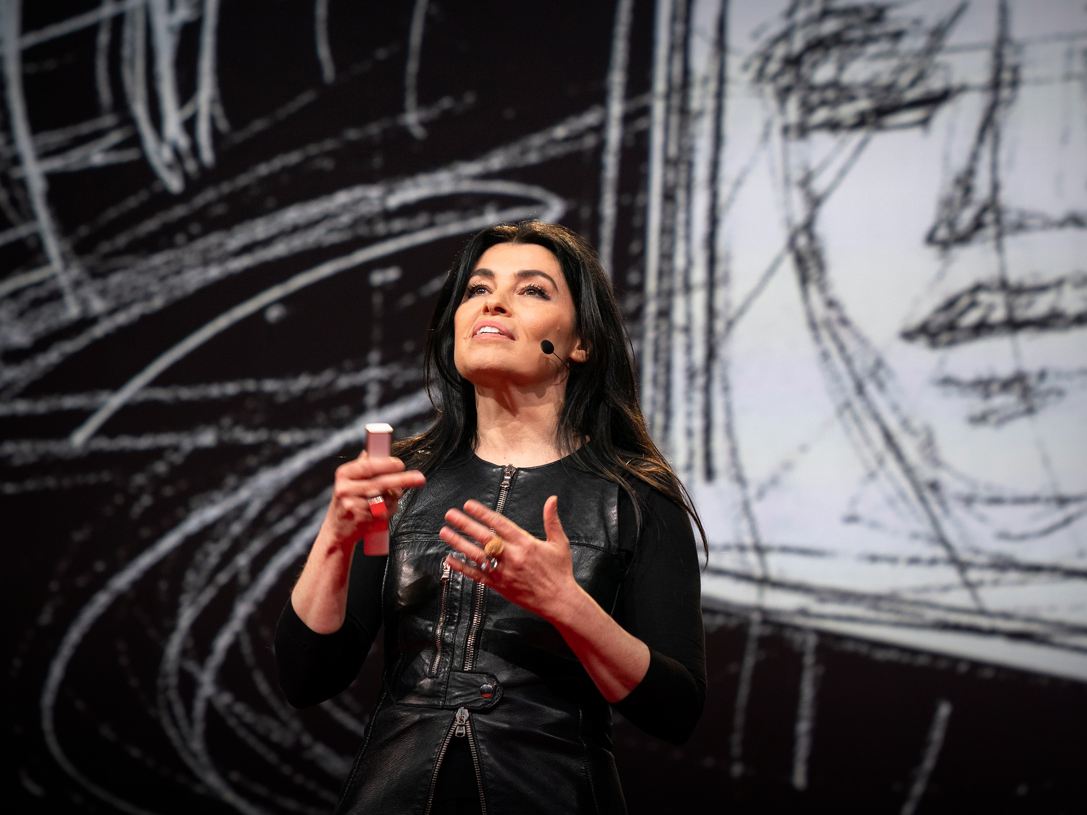 caption: Es Devlin speaks at TED2019: Bigger Than Us. April 15 - 19, 2019.