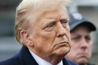 caption: Former President Donald Trump posted a $175 million bond Monday night. Separately, a gag order against him was expanded in his hush-money trial.