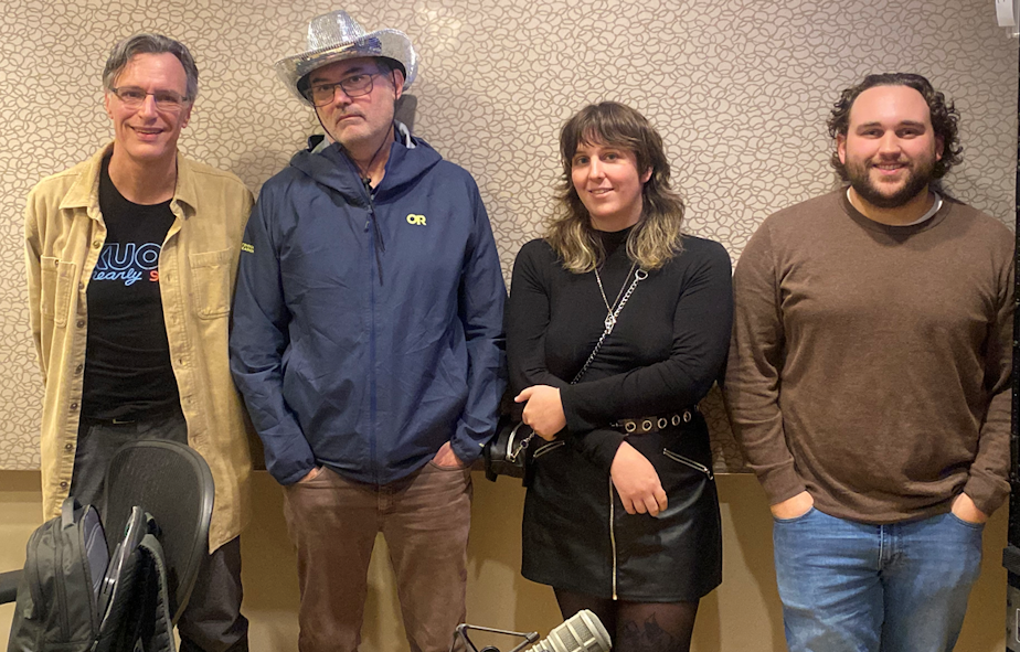 caption: Host Bill Radke discusses the week’s news with The Stranger’s Vivian McCall, Puget Sound Business Journal’s Alex Halverson, and KUOW’s David Hyde. 