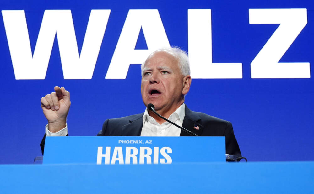 caption: Democratic vice presidential candidate Minnesota Gov. Tim Walz speaks at a campaign event Tuesday, Sept. 10, 2024, in Mesa, Ariz. (Ross D. Franklin/AP)