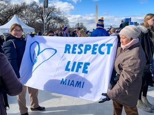 caption: Anti-abortion rights protesters gather in Washington D.C. on Jan. 20, 2023, for the first March for Life following the overturning of <em>Roe v. Wade. </em>