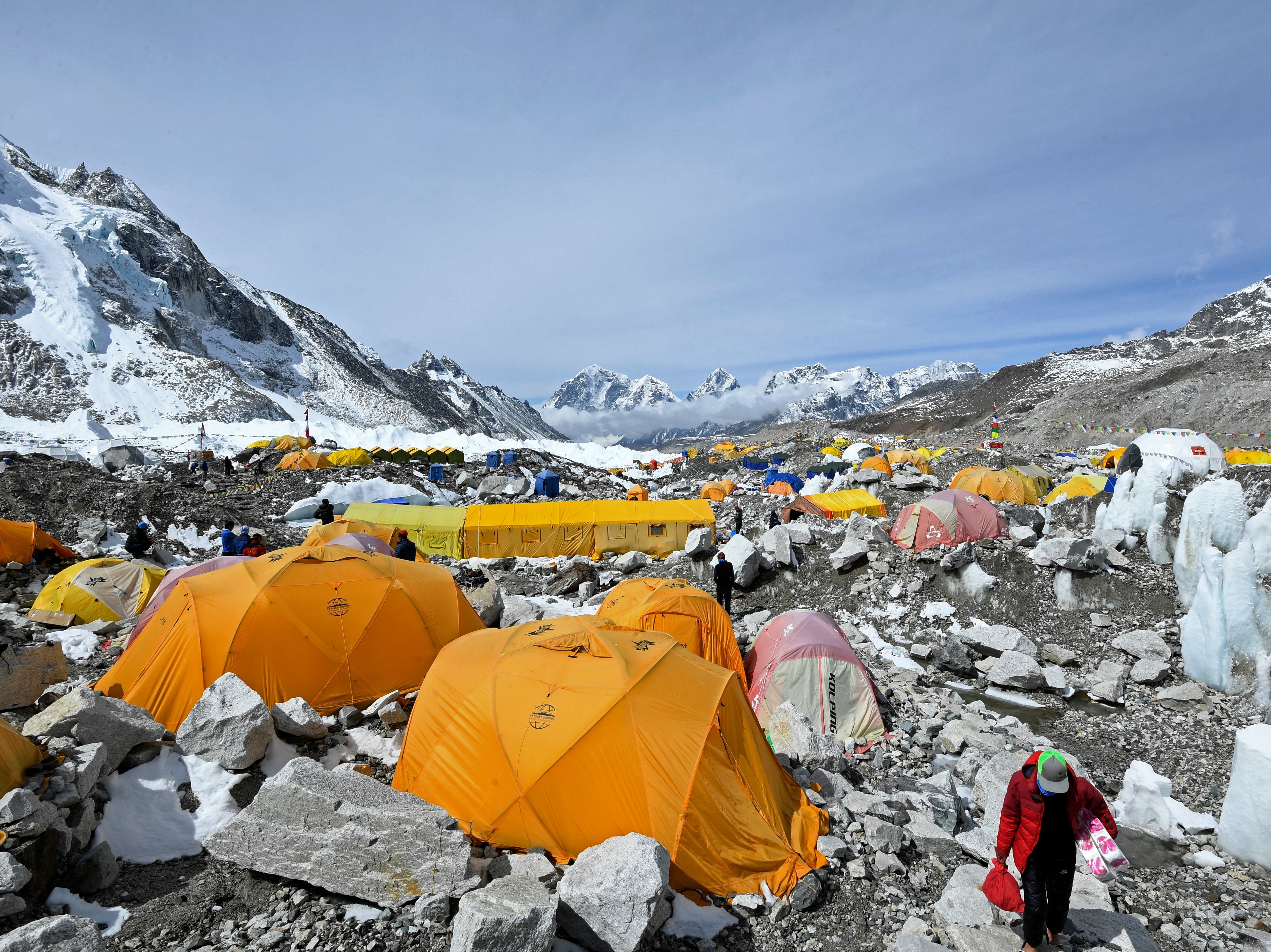 caption: Tents of mountaineers are pictured Monday at the Everest Base Camp in Nepal.