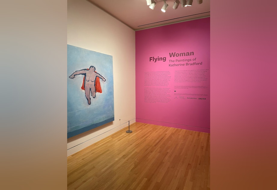caption: Flying Woman Exhibit at Frye Art Museum
