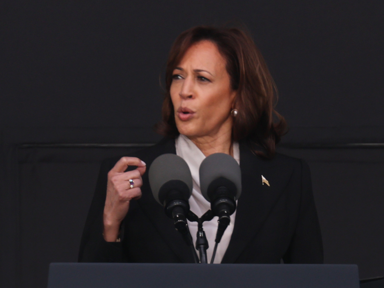 caption: Vice President Harris delivers the keynote speech at Michie Stadium during West Point's graduation ceremony Saturday in West Point, N.Y.