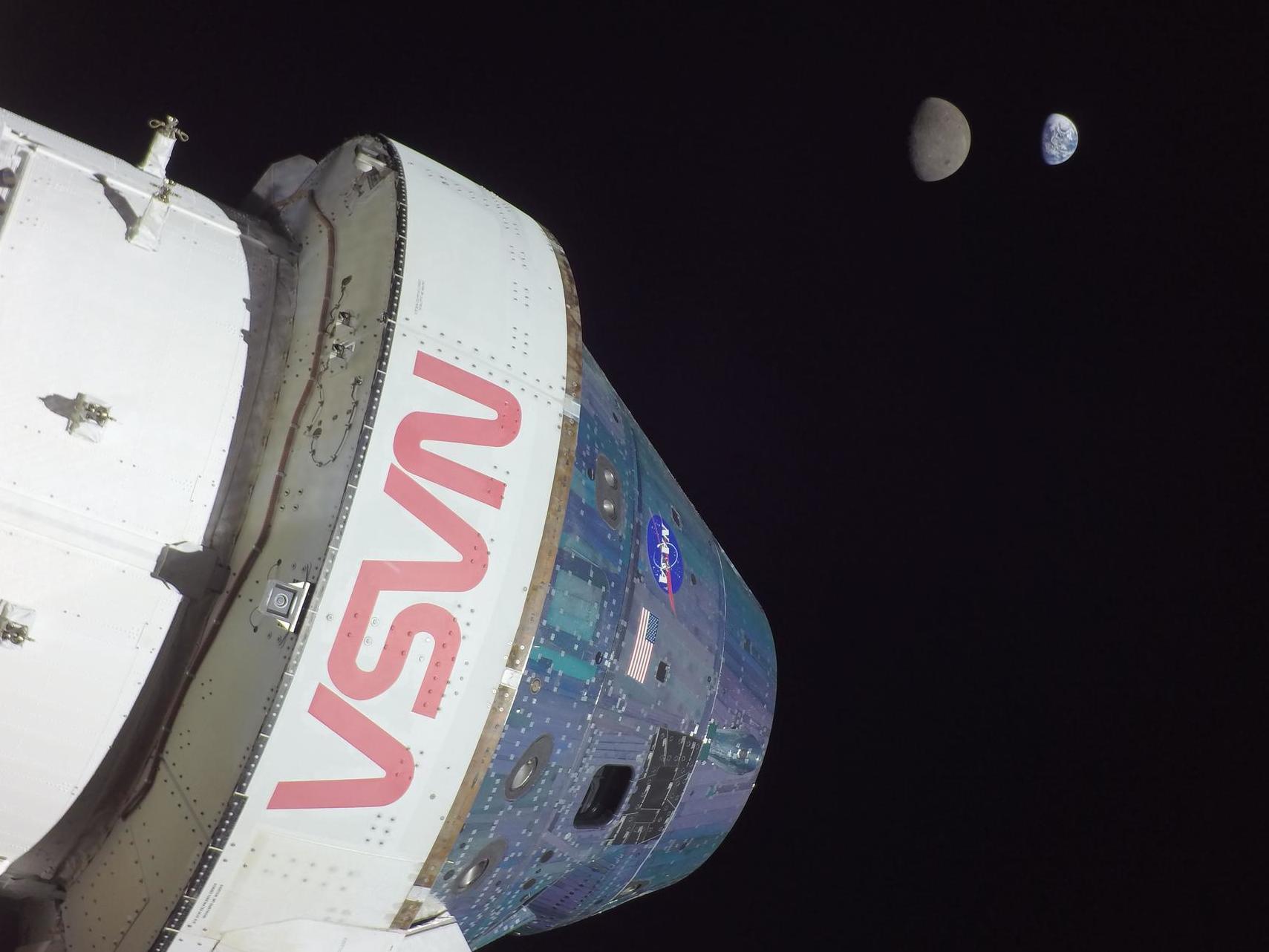 caption: Orion's maximum distance from Earth was achieved on flight day 13, when it was 268,563 miles away. That's farther than any other spacecraft built for people--but only mannequins were on board.