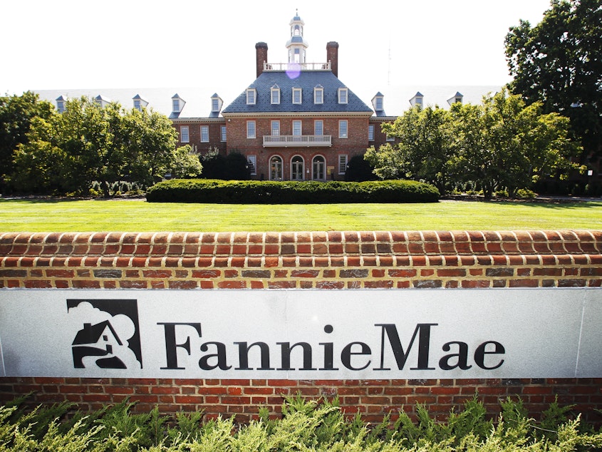 caption: The Fannie Mae headquarters in Washington. The mortgage giants Fannie Mae and Freddie Mac guarantee about half of all home loans in the U.S.