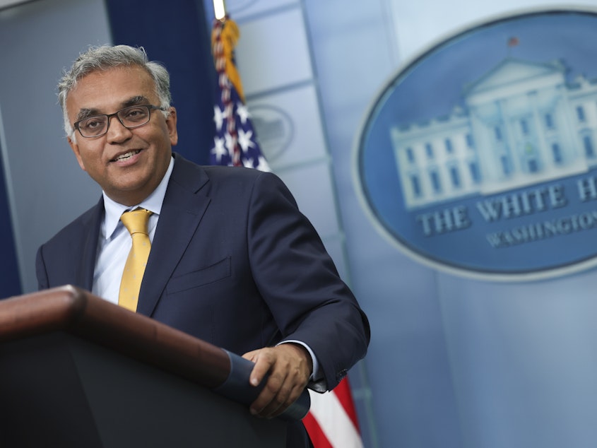 caption: The White House's COVID-19 response coordinator, Dr. Ashish Jha, speaks on June 2 about COVID-19 vaccinations for children and highlighted Pfizer's recent request for the Food and Drug Administration to authorize its vaccine for use in children younger than 5.
