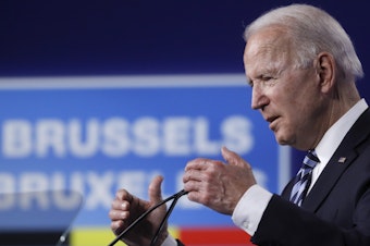 caption: President Biden is set to leave Brussels on Tuesday for Geneva, the last leg of a trip where he sought to mend fences with allies and take a tougher stance on Moscow and Beijing.