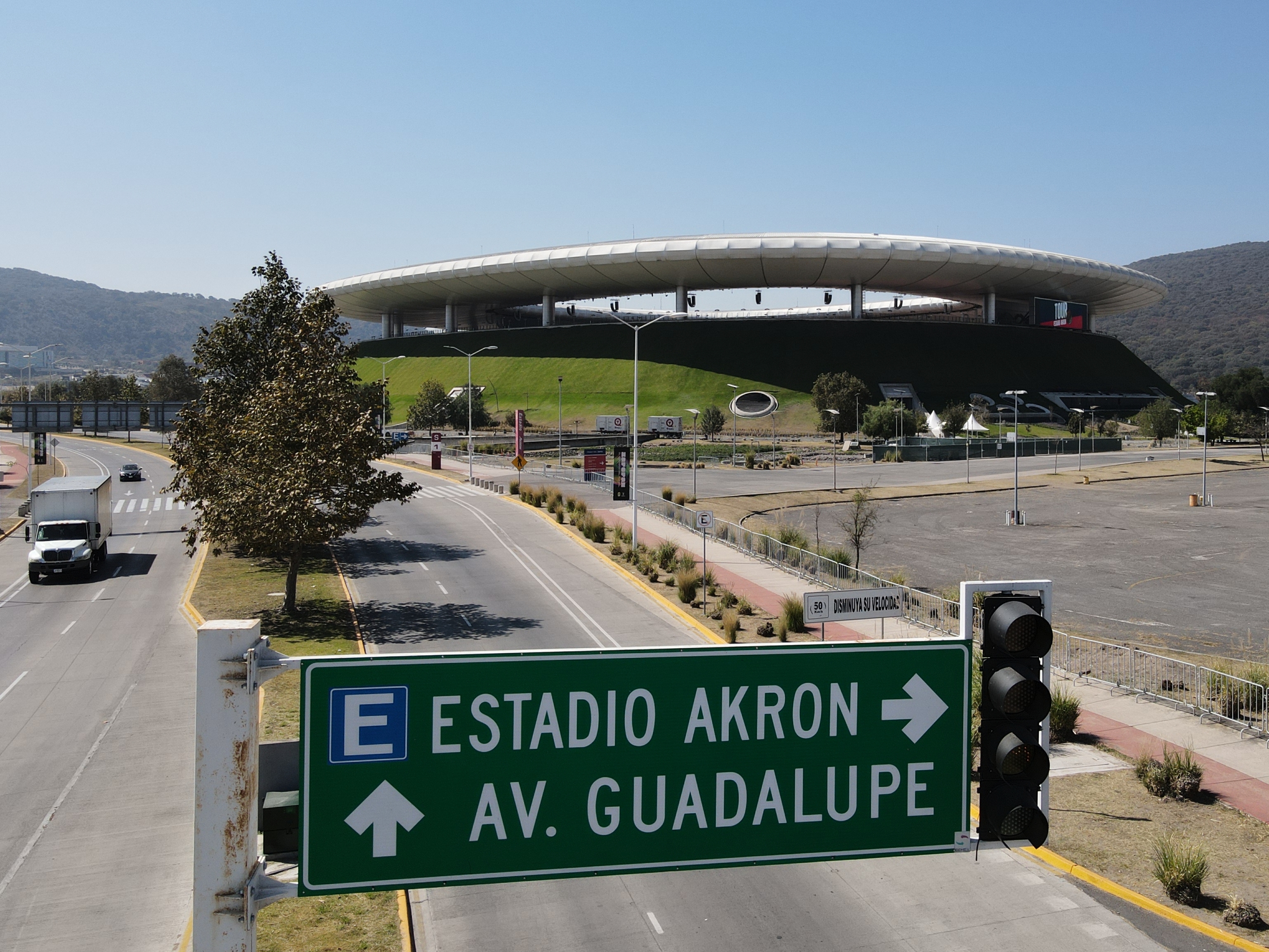 caption: Akron Stadium, a venue for the 2026 FIFA World Cup, stands in Guadalajara, Mexico, Tuesday, Feb. 24, 2026.