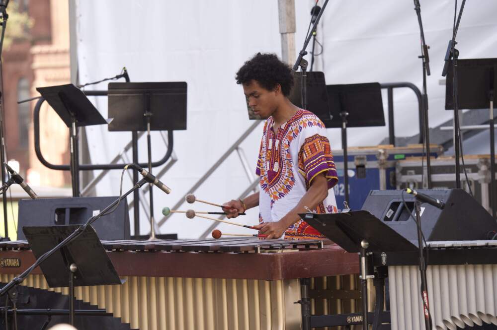 caption: Gabriel Harvey performing at the Smithsonian Folklife Festival in Washington, D.C. last July. (Courtesy of the Alliance of Black Orchestral Percussionists)