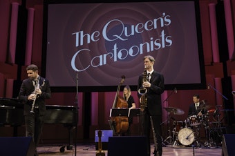 caption: The Queen's Cartoonists perform at the Miller Symphony Hall in Allentown, PA on November 22, 2019.