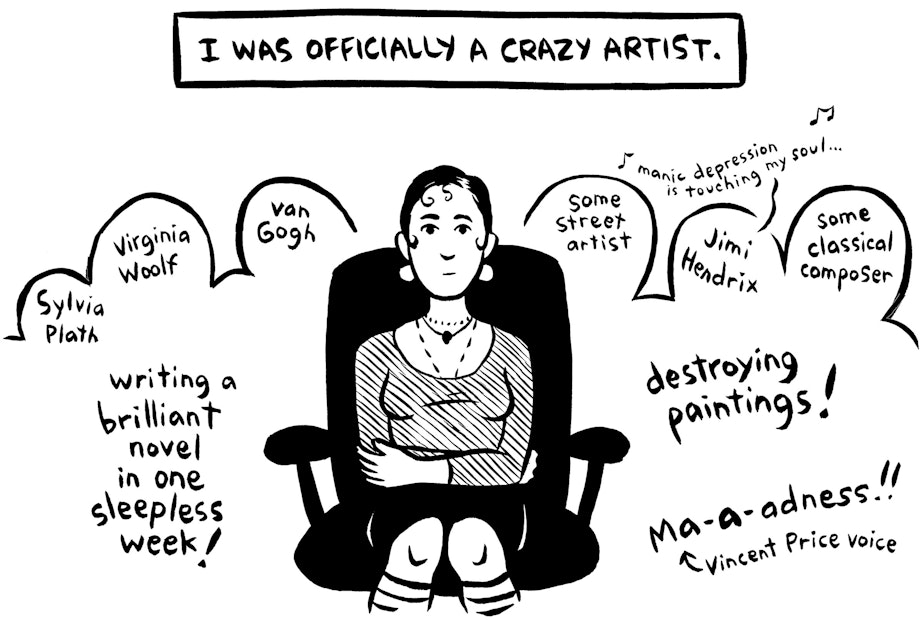 caption: Panel from Ellen Forney's award-winning graphic memoir "Marbles: Mania, Depression, Michelangelo, & Me"
