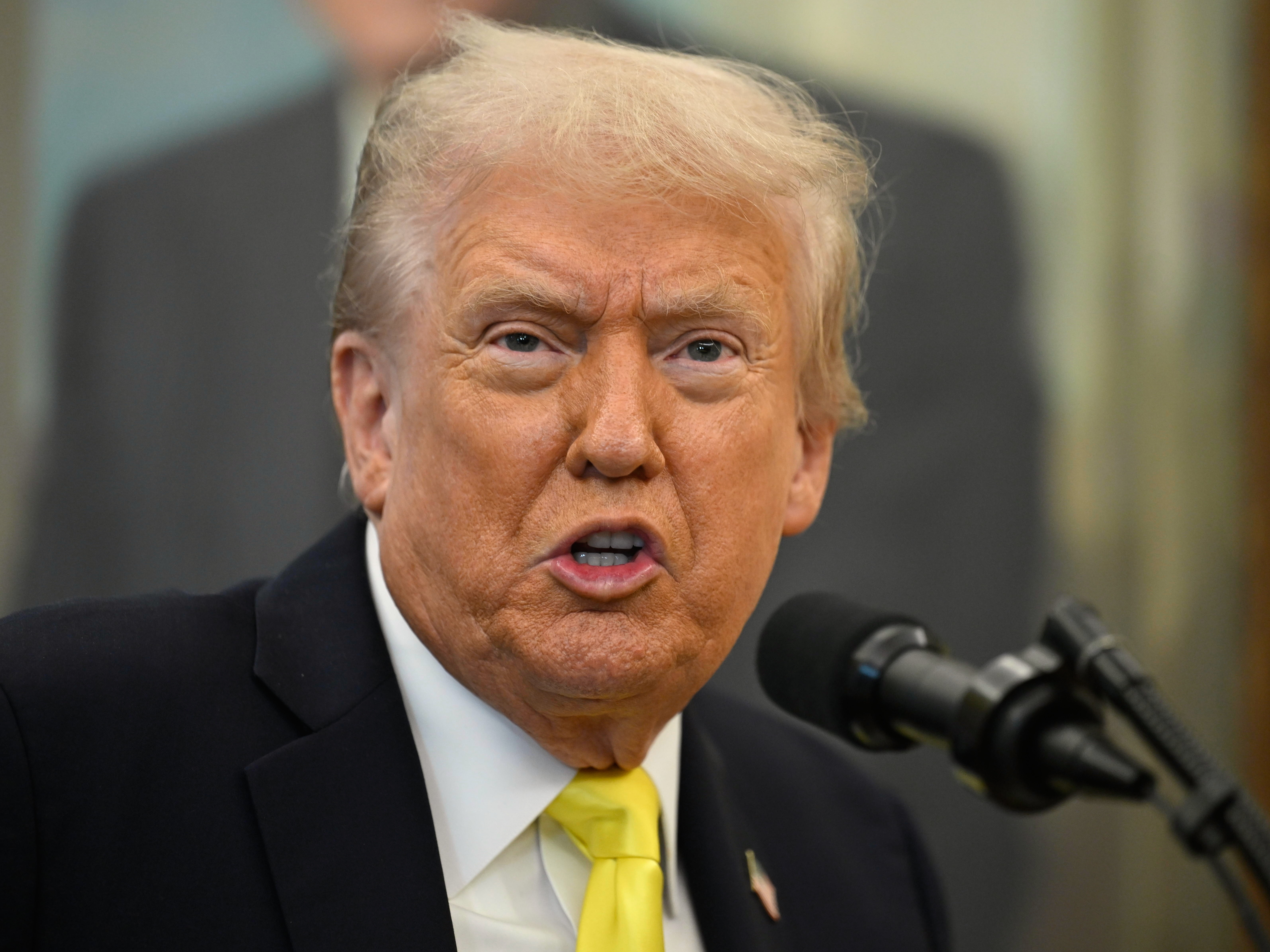 caption: President Donald Trump speaks during an event in the Oval Office at the White House, on Wednesday in Washington.