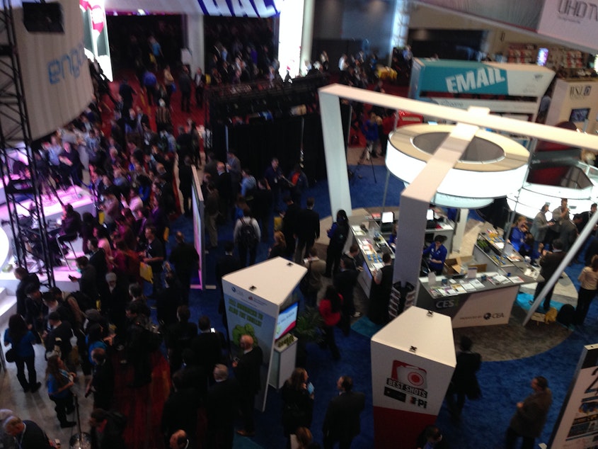 caption: A view of the 2014 Consumer Electronics Show.